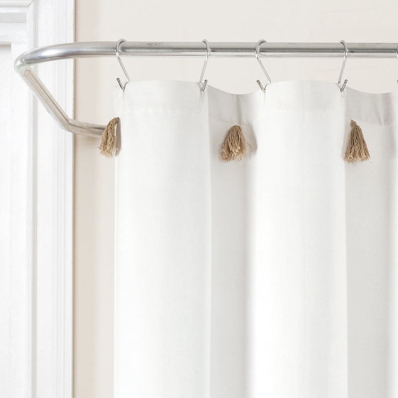Boho Tassel Stripe Yarn Dyed Recycled Cotton Shower Curtain
