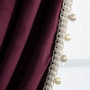 Luxury Vintage Velvet With Silky Pompom Trim Window Curtain Panel