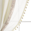 Luxury Vintage Velvet & Sheer With Border Pompom Trim Window Curtain Panel