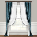 Luxury Vintage Velvet & Sheer With Border Pompom Trim Window Curtain Panel