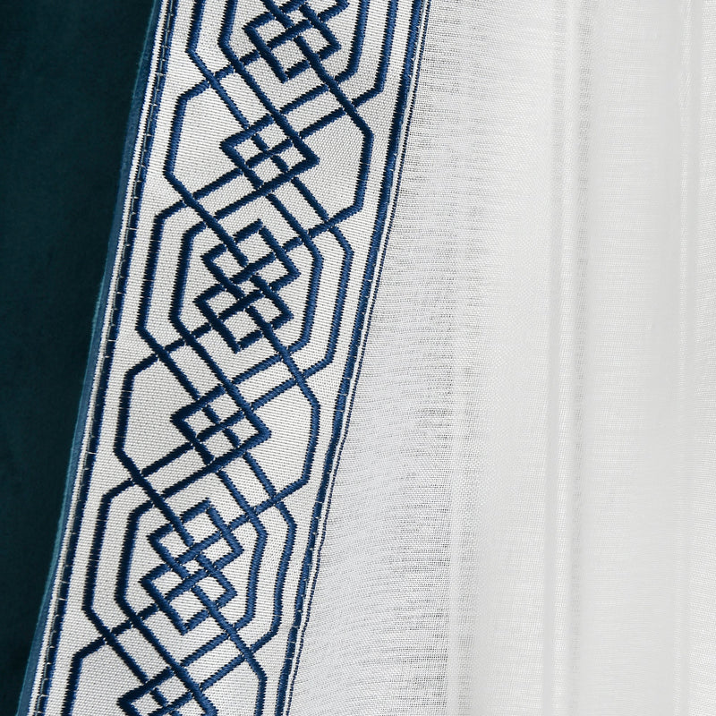 Luxury Vintage Velvet & Sheer With Border Pompom Trim Window Curtain Panel