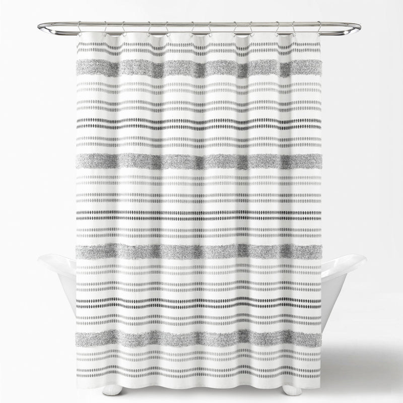 Modern Tufted Stripe Yarn Dyed Recycled Cotton Shower Curtain