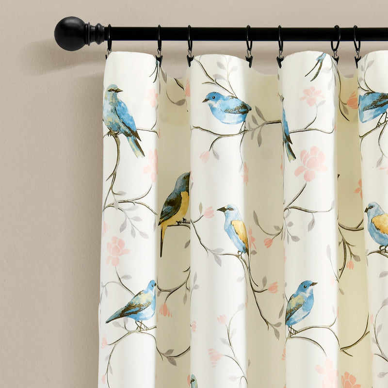 Botanical Bird & Flower Light Filtering Window Curtain Panel Set