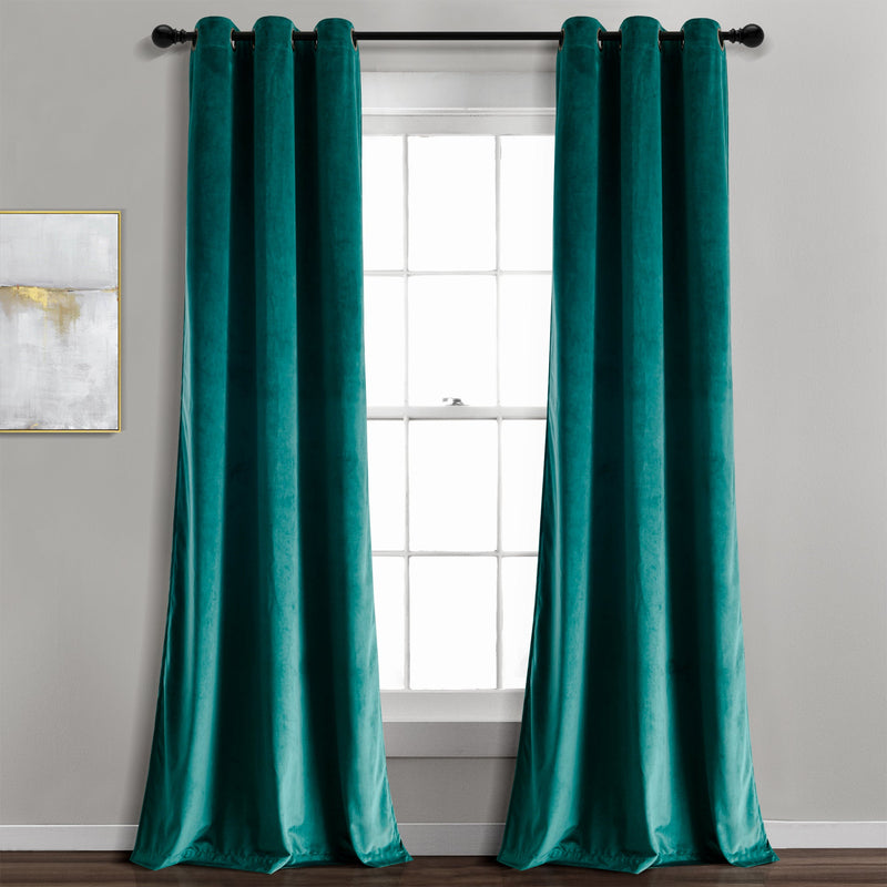 Prima Velvet Solid Grommet Light Filtering Window Curtain Panel Set