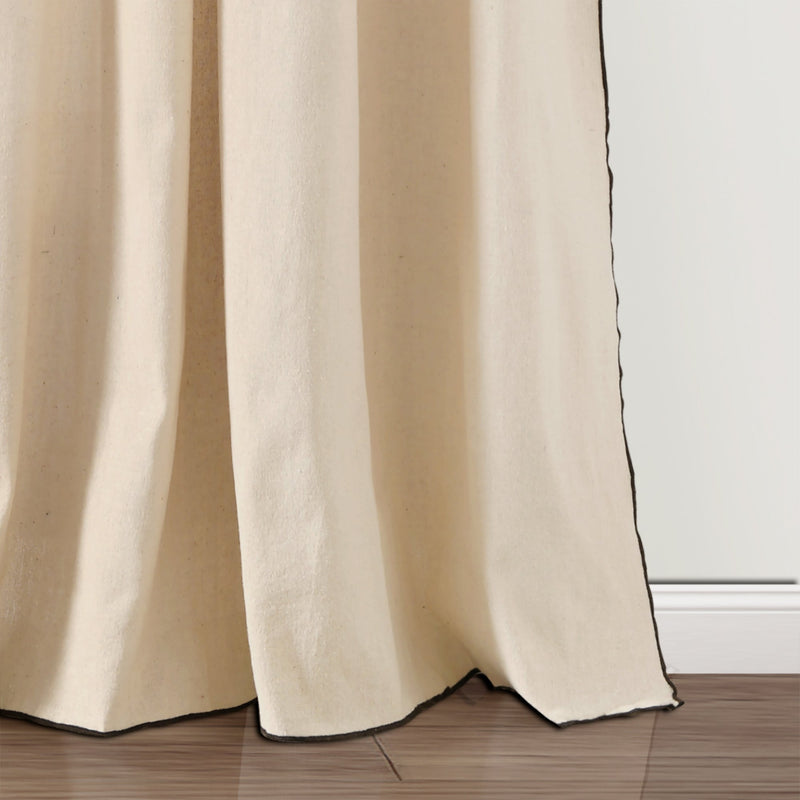 Modern Faux Linen Embroidered Edge With Attached Valance Window Curtain Panel Set