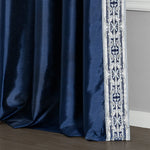 Luxury Traditional Regency Faux Silk Border Trim Window Curtain Panel
