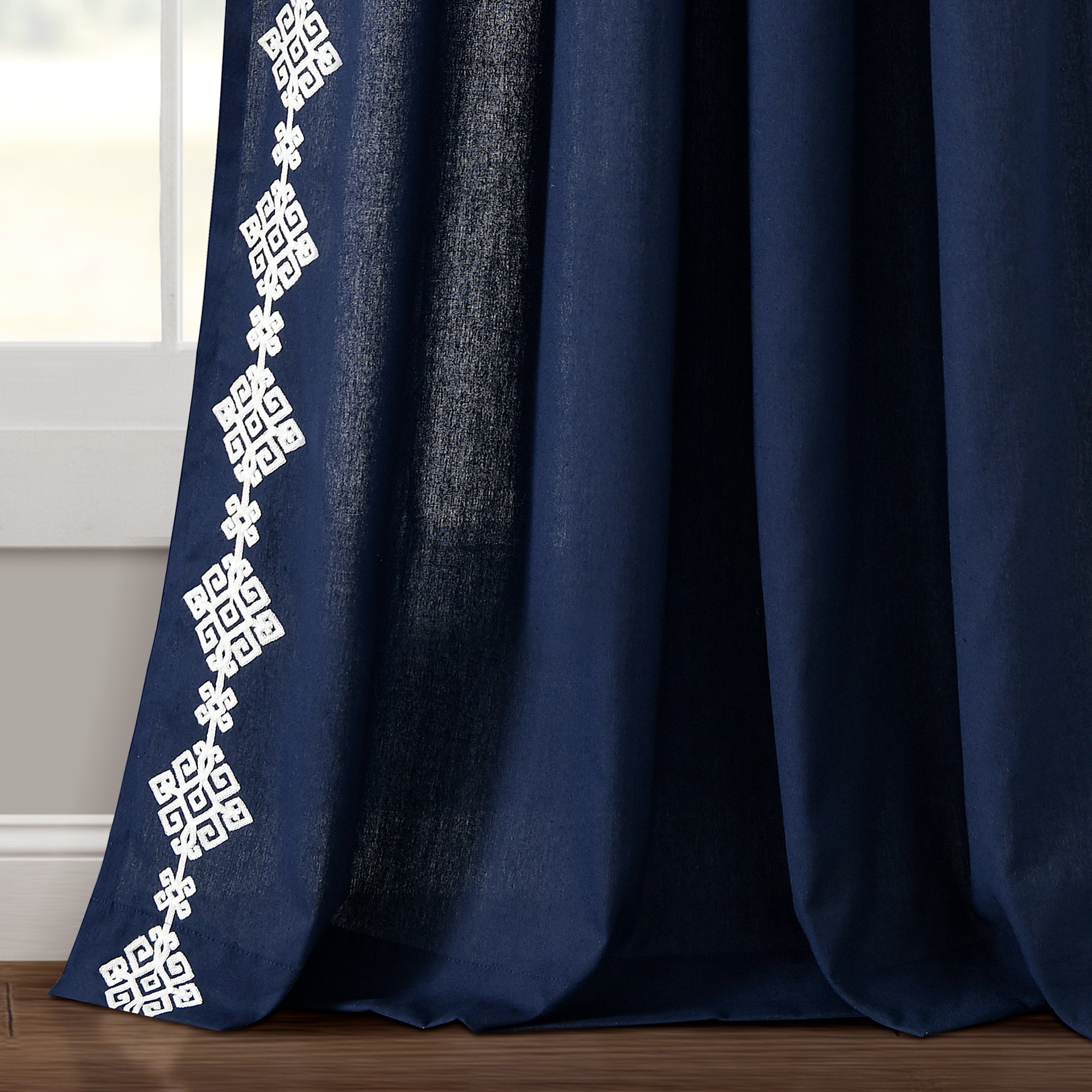 Luxury Modern Geo Linen Like Embroidery Border Window Curtain