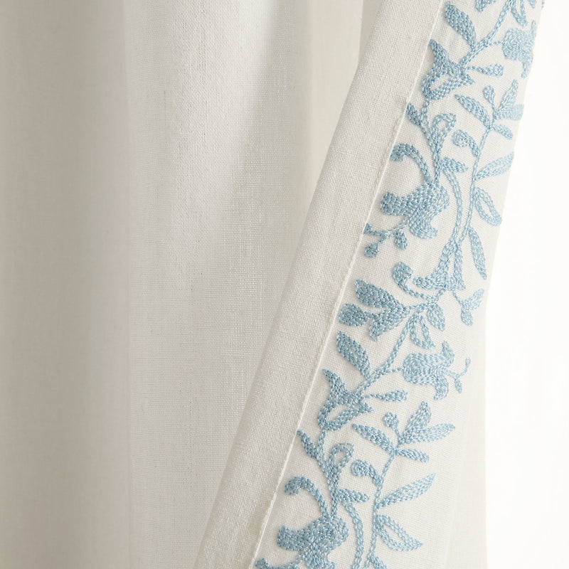 Luxury Modern Flower Linen Like Embroidery Border Window Curtain Panel –