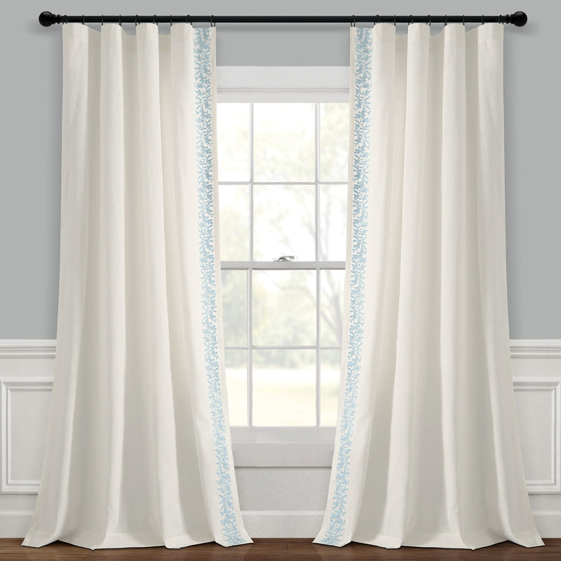 Luxury Modern Flower Linen Like Embroidery Border Window Curtain Panel
