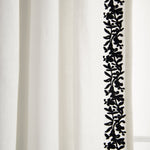 Luxury Modern Flower Linen Like Embroidery Border Window Curtain Panel