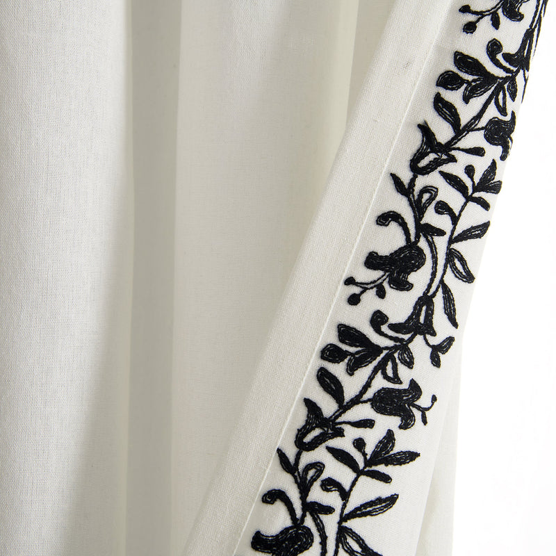 Luxury Modern Flower Linen Like Embroidery Border Window Curtain Panel –
