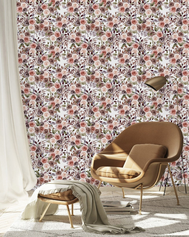 Modish Beige Floral Wallpaper Chic