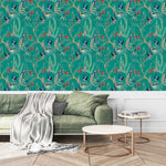 Exotic Birds on Green Wallpaper
