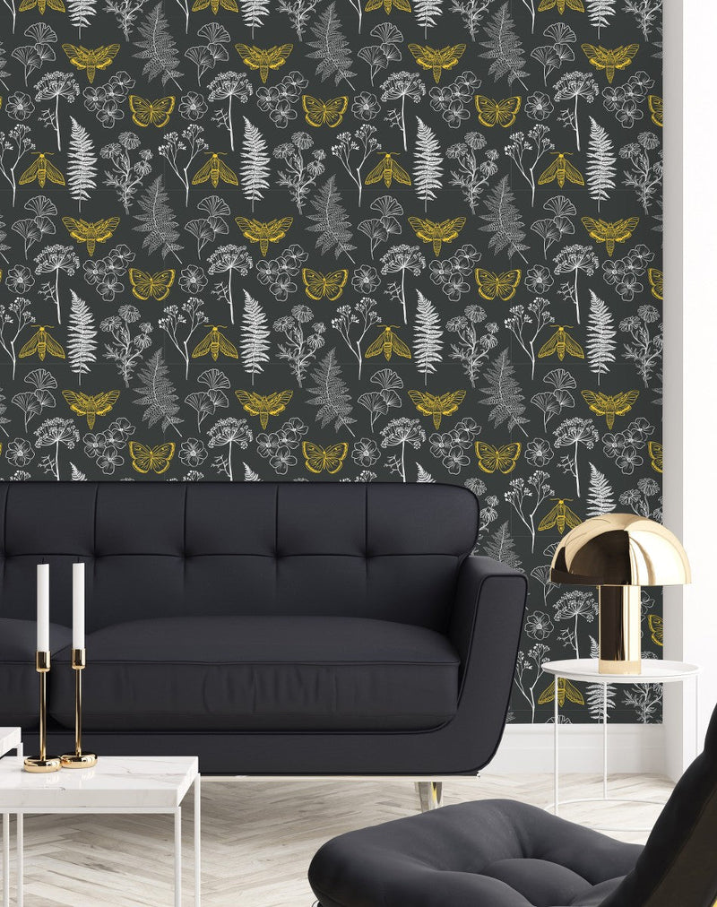 Grey Wallpaper with Wildflowers