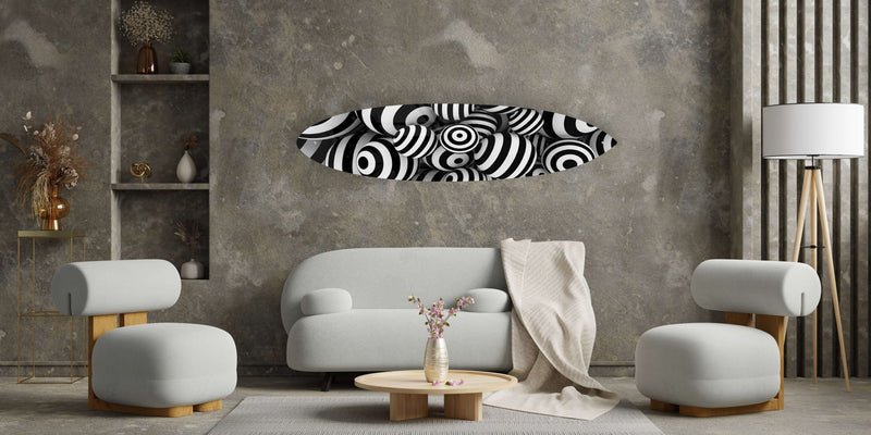 Black and White Balloons Acrylic Surfboard Wall Art