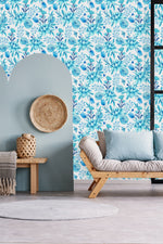 Contemporary Blue Floral Wallpaper Tasteful