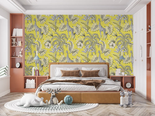 Giraffe on Yellow Wallpaper