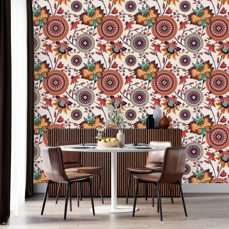 Mandala and Flowers Wallpaper