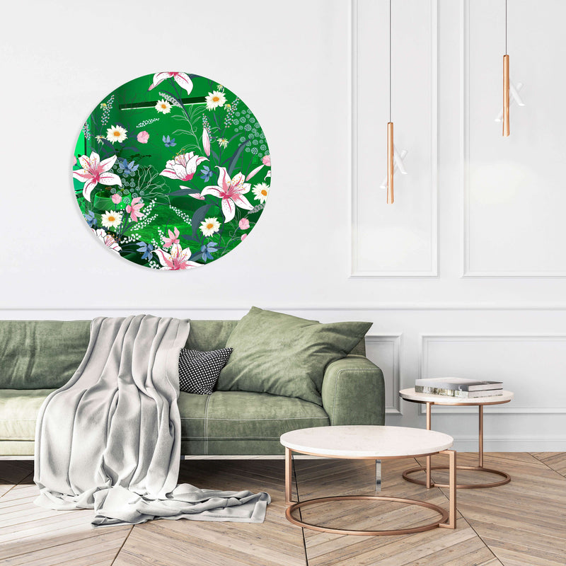 Tropical Botanical Motifs Printed Mirror Acrylic Circles