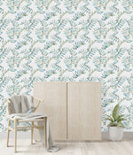 Modish Leaves on White Wallpaper Select