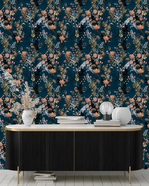 Fashionable Dark Wildflowers Wallpaper