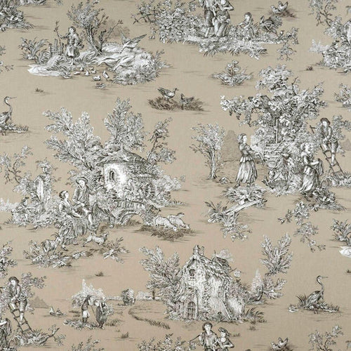 Rod Pocket Curtain Panels Pair in Pastorale #81 Light Brown French Country Toile