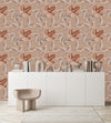 Beige Wallpaper with Leaves and Berries