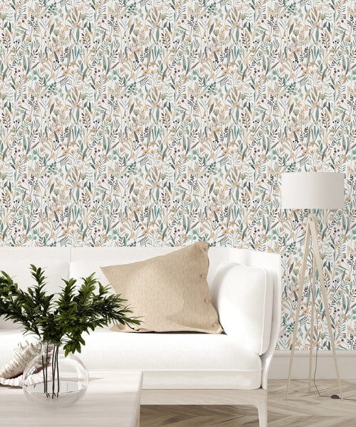 Beige and Grey Herbs Wallpaper