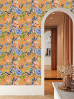 Stylish Orange Wallpaper with Flowers Vogue