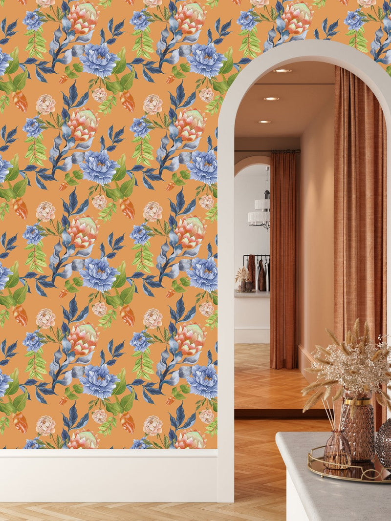 Stylish Orange Wallpaper with Flowers Vogue