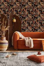 Black Wallpaper with Orange Flowers
