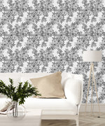 Black Floral Contours Wallpaper