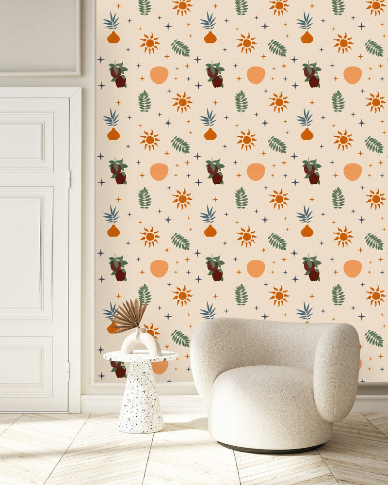 Beige Wallpaper with Plants