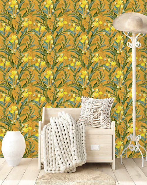 Yellow Wallpaper with Tulips