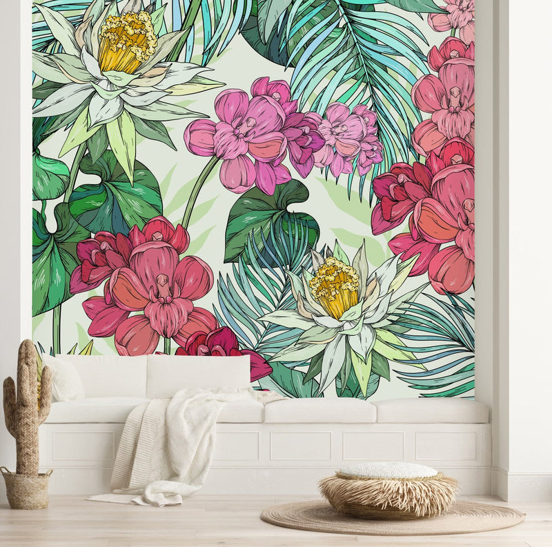 Contemporary Colorful Flowers Wallpaper Fashionable