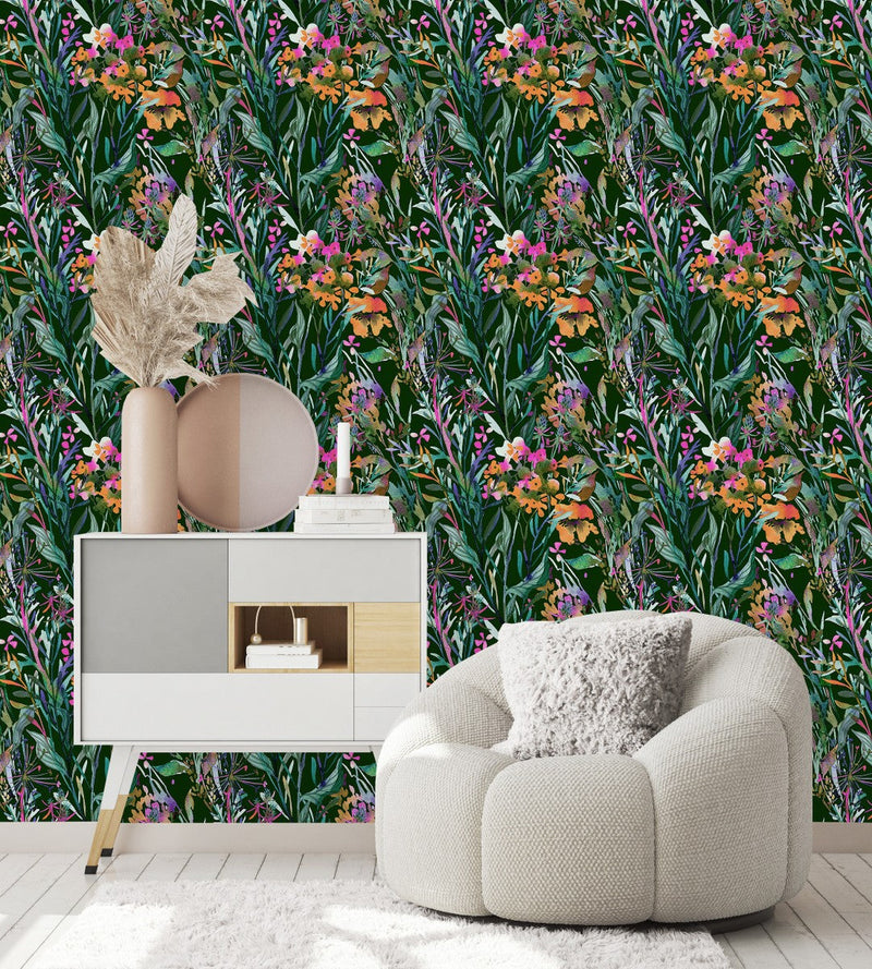 Dark Green Herbal Wallpaper