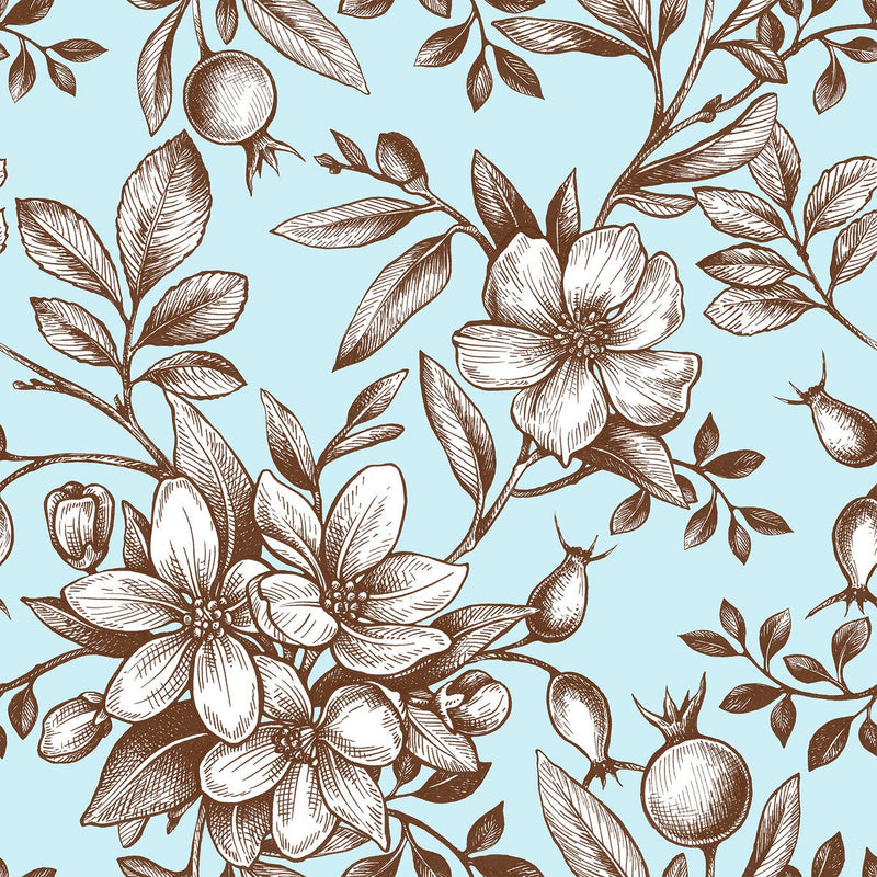 Stylish Blue Floral Wallpaper Chic High-Quality