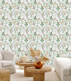 Contemporary White Wallpaper with Meadow Flowers Chic