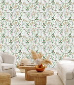 Contemporary White Wallpaper with Meadow Flowers Chic