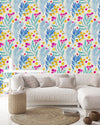 Contemporary Blue Leaves and Berries Wallpaper Smart
