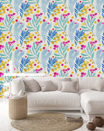 Contemporary Blue Leaves and Berries Wallpaper Smart