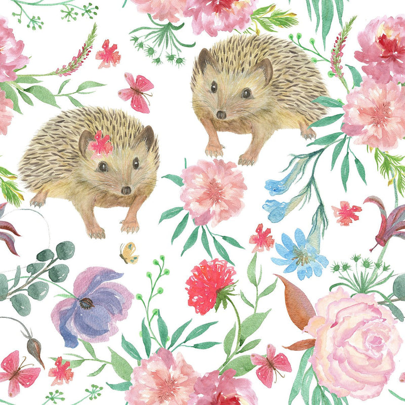 Hedgehogs between Flowers Wallpaper
