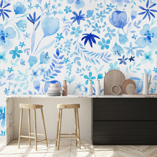 Watercolor Blue Flowers Wallpaper