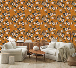 Orange Wallpaper with Floral Pattern