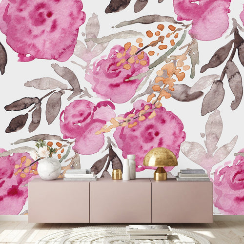 Water Colored Pink Flowers Wallpaper