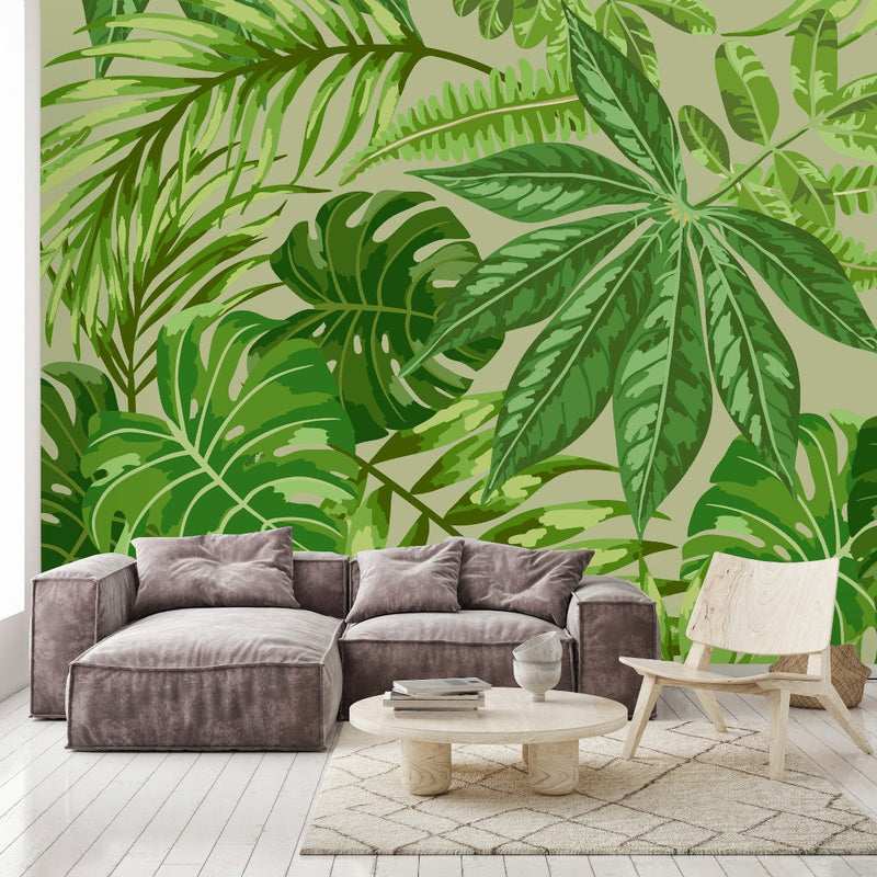 Green Exotic Leaves Wallpaper