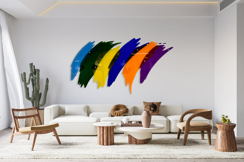 Oversized Multicolor Brush Transparent Acrylic Art