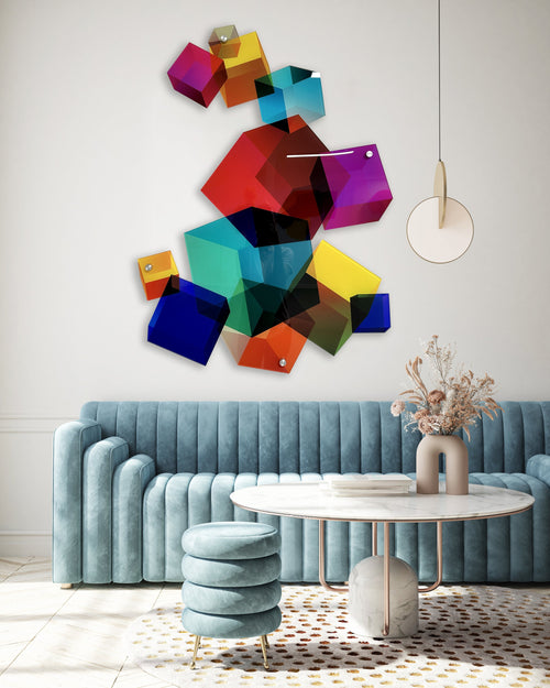 Multicolor Squares / Printed Acrylic Art/ Wall Art / Wall Decor/Wall Sculpture/Abstract Wall Decor Cubes