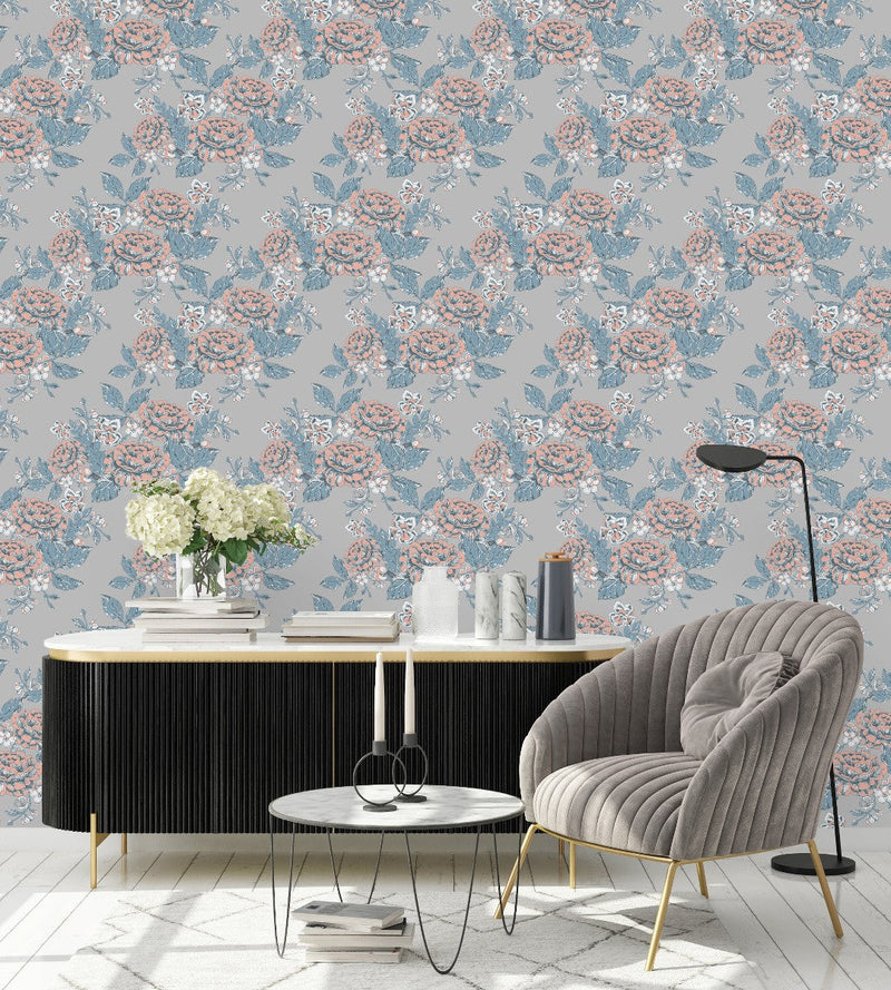 Stylish Grey Floral Wallpaper