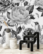 White Wallpaper with Grey Flowers